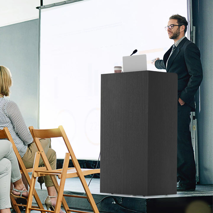 Giantex Portable Podium Stand, Lectern Podium with 2 Storage Shelves, 4 Universal Wheels, Mobile Speaking Podium Hostess Stand Pulpits