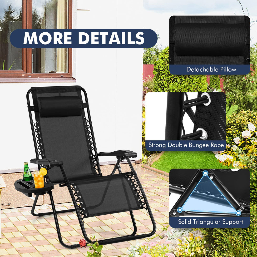 Outdoor Patio Recliner with Cup Holder &amp; Removable Pillow