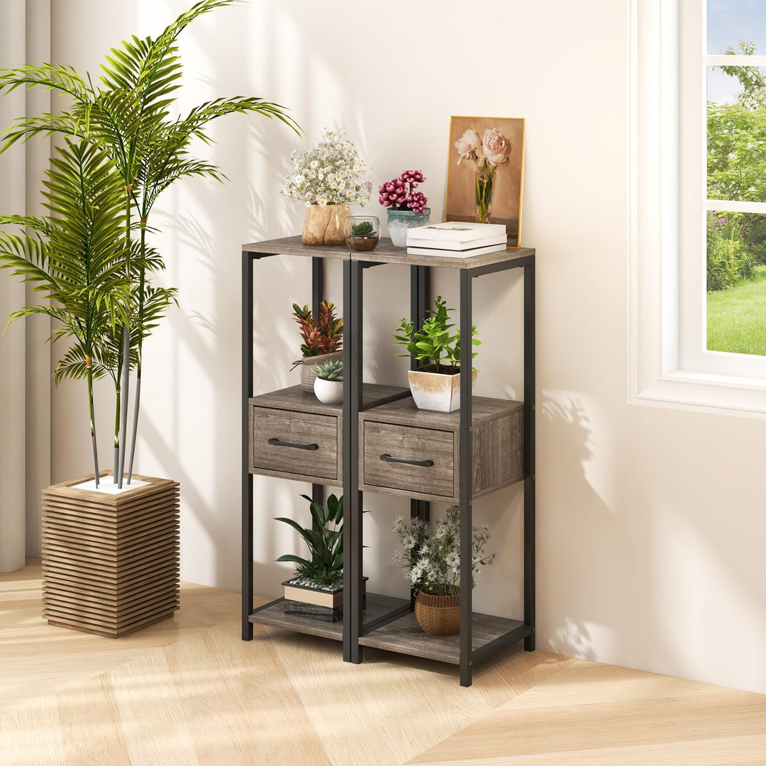 Giantex 3 Tier Tall Plant Stand Indoor, 36 Inch Corner Plant Holder with Drawer &amp; Metal Frame
