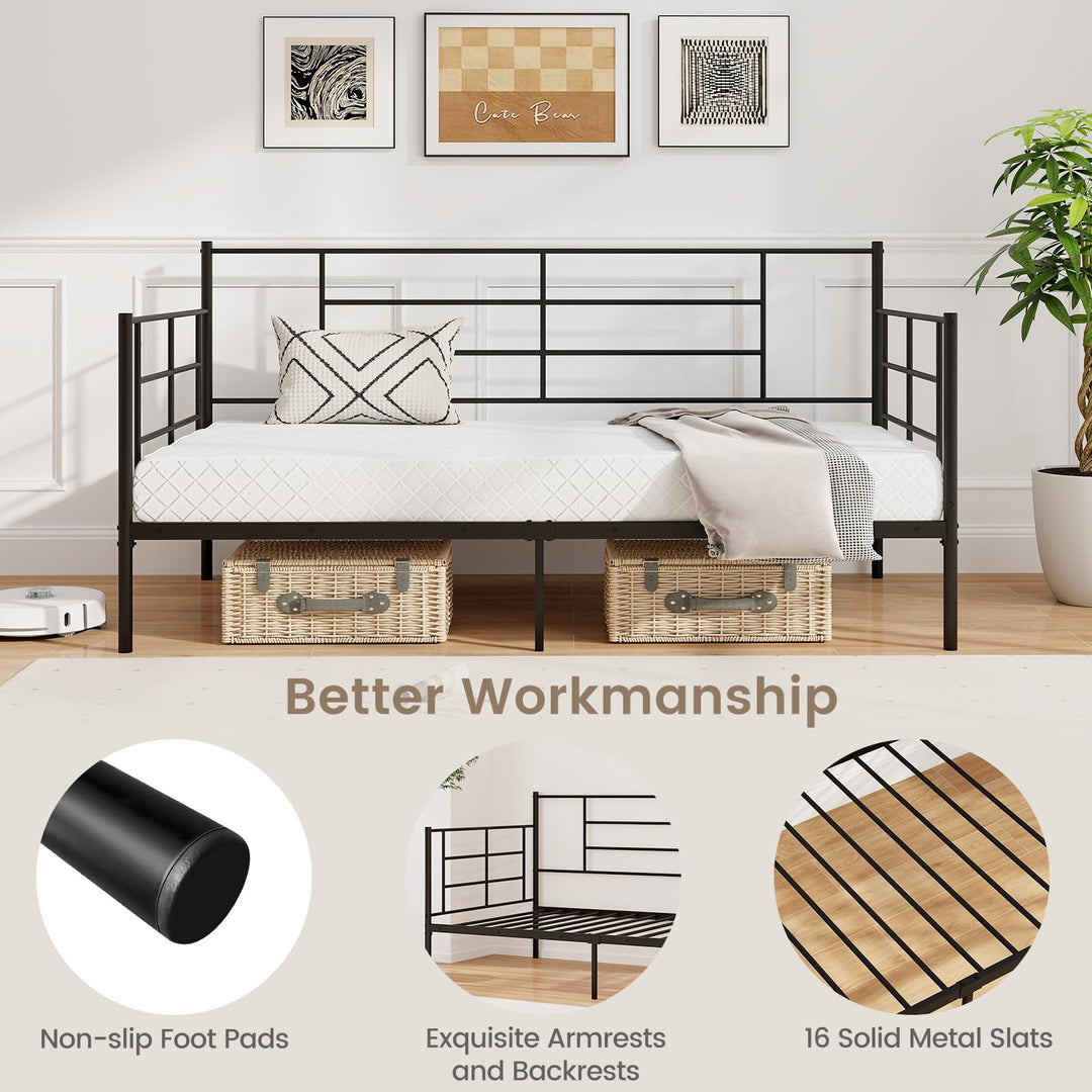 Giantex Metal Twin Daybed, Twin Size Platform Bed with High Headboard &amp; Extra Support Leg