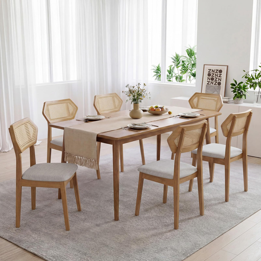 Giantex Wood Dining Chairs Set of 2/4 Rattan Upholstered with Solid Wood Frame