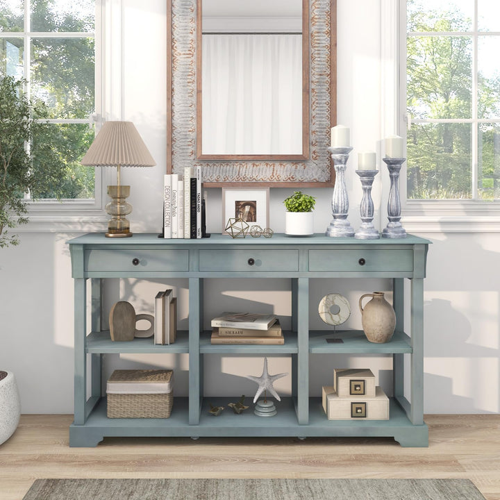 Giantex Console Table with Storage, 58” Long Sofa Table with 3 Drawers &amp; Open Shelves