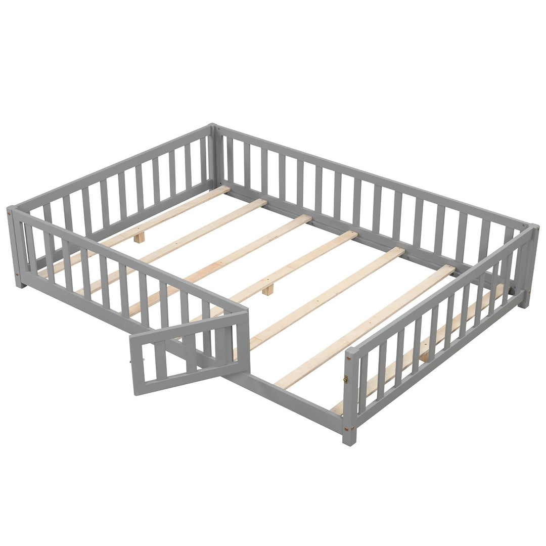 Giantex Full Size Floor Bed for Kids, Montessori Floor Bed with Wood Slats &amp; Safety Guardrails