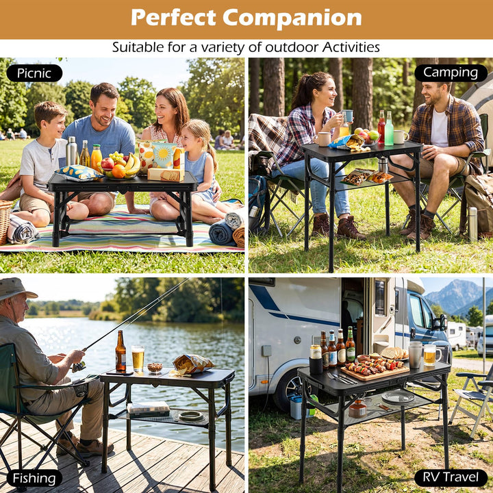 Giantex 2 FT Folding Camping Table Max 28" with 3 Adjustable Heights