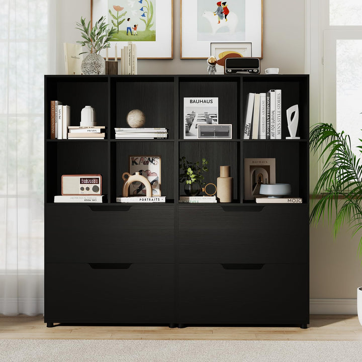 Giantex Bookshelf with 4 Cubes &amp; 2 Drawers 51” Tall Floor Bookcase with Anti-tip Kits