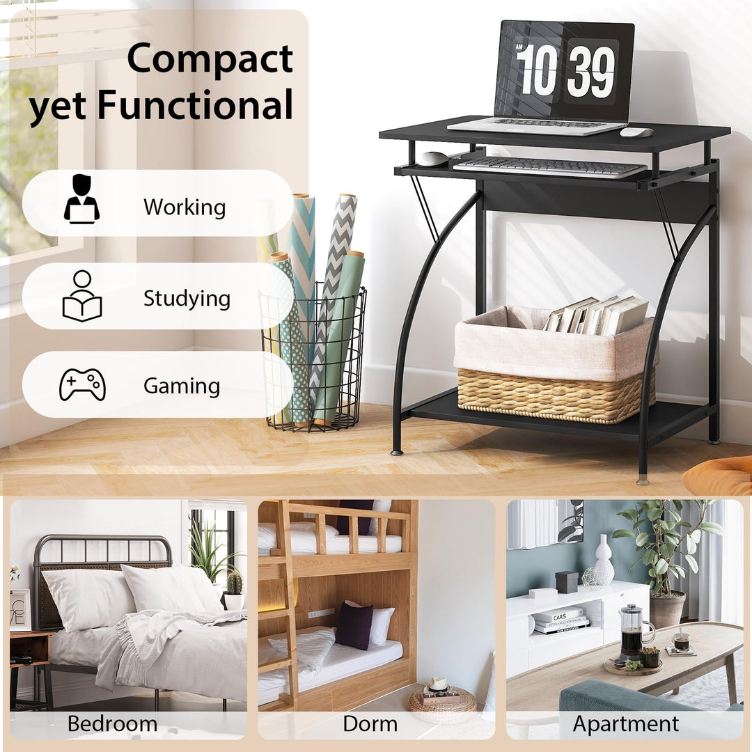 Giantex Computer Desk for Small Spaces, 27.5" Laptop Table with Pull-Out Keyboard Tray &amp; Bottom Storage Shelf