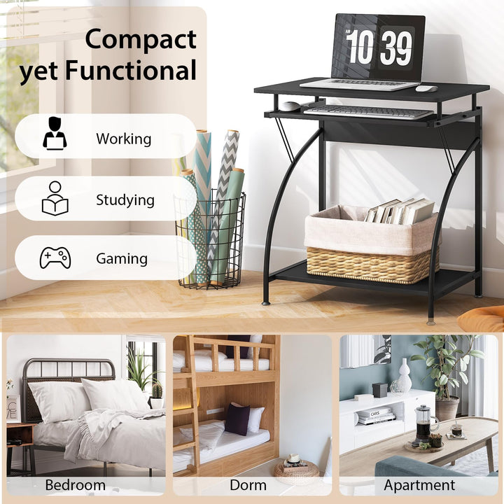 Giantex Computer Desk for Small Spaces, 27.5" Laptop Table with Pull-Out Keyboard Tray &amp; Bottom Storage Shelf