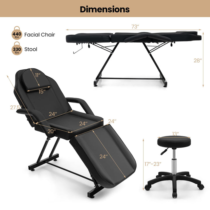 Giantex 73" Facial Chair with Hydraulic Stool, Tattoo Chair with with Adjustable Backrest &amp; Legrest