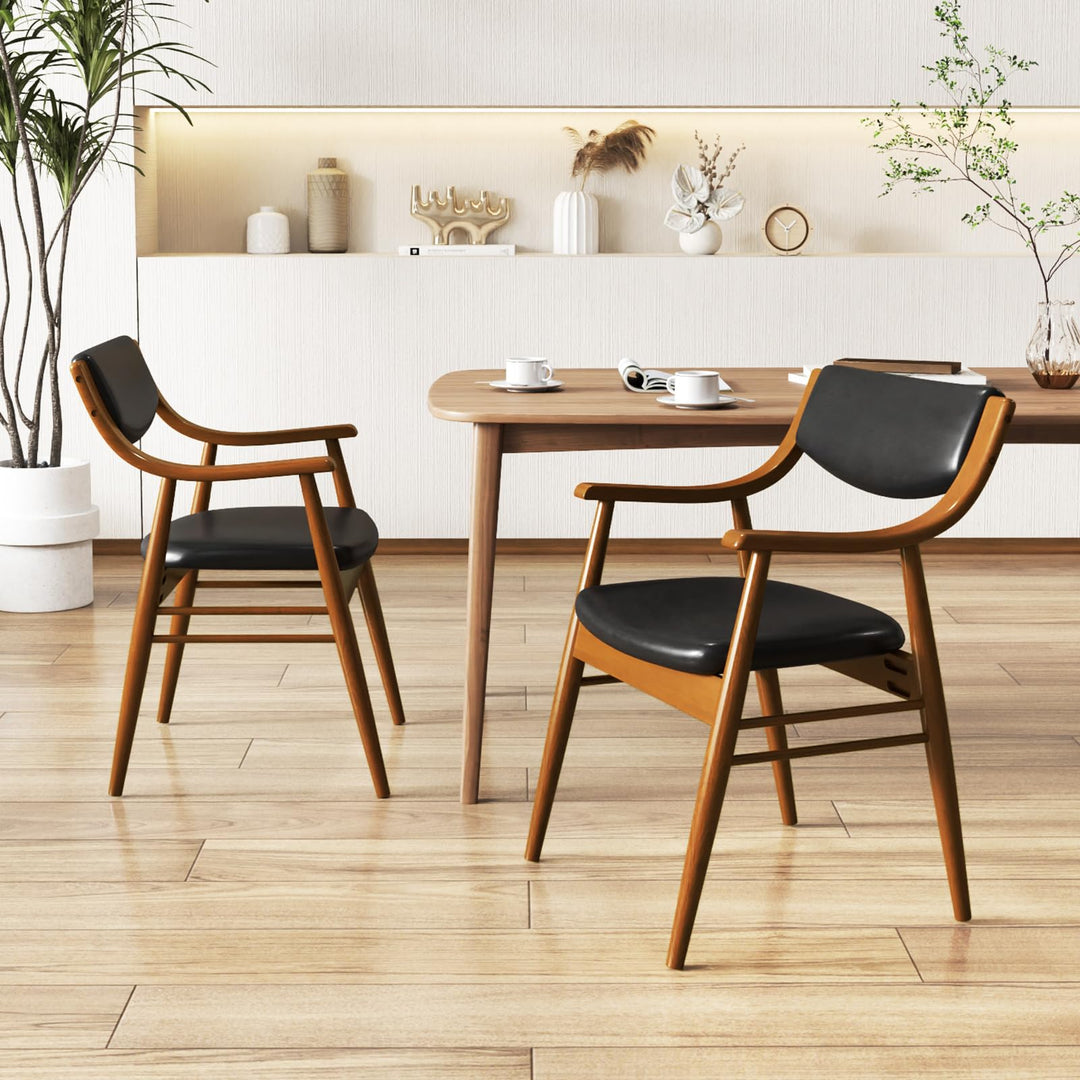 Giantex Wooden Dining Chairs Set of 2/4, PU Leather Upholstered Kitchen Chairs w/Padded Seat &amp; Back