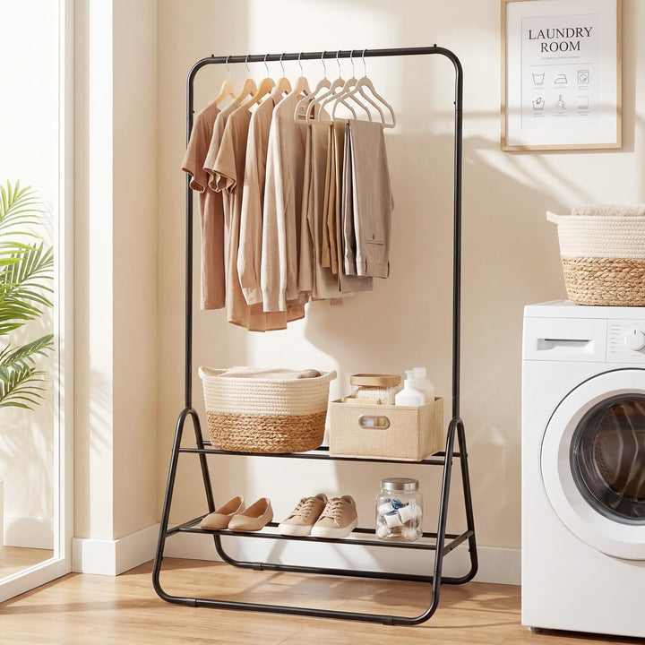 Giantex Heavy Duty Clothes Rack | Metal Garment Rack with Hanging Rod and Storage Shelves