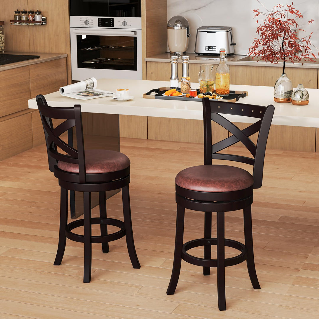 Giantex 26" Swivel Bar Stools with Backs &amp; Upholstered Faux Leather Seat