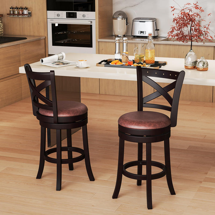 Giantex 26" Swivel Bar Stools with Backs &amp; Upholstered Faux Leather Seat