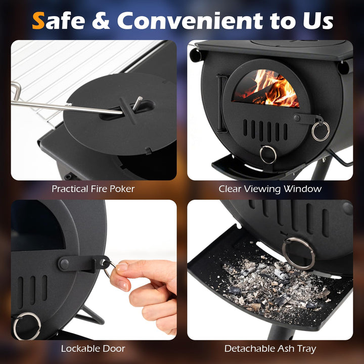 Giantex Hot Tent Stove Portable Wood Burning Stove w/ 5 Chimney Pipes