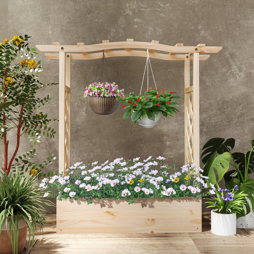 Giantex Raised Garden Bed with Sided Trellis &amp; Hanging Roof, Wood Planter Box, 44”x14”x45” (L x W x H)