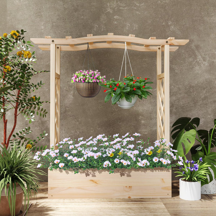 Giantex Raised Garden Bed with Sided Trellis &amp; Hanging Roof, Wood Planter Box, 44”x14”x45” (L x W x H)