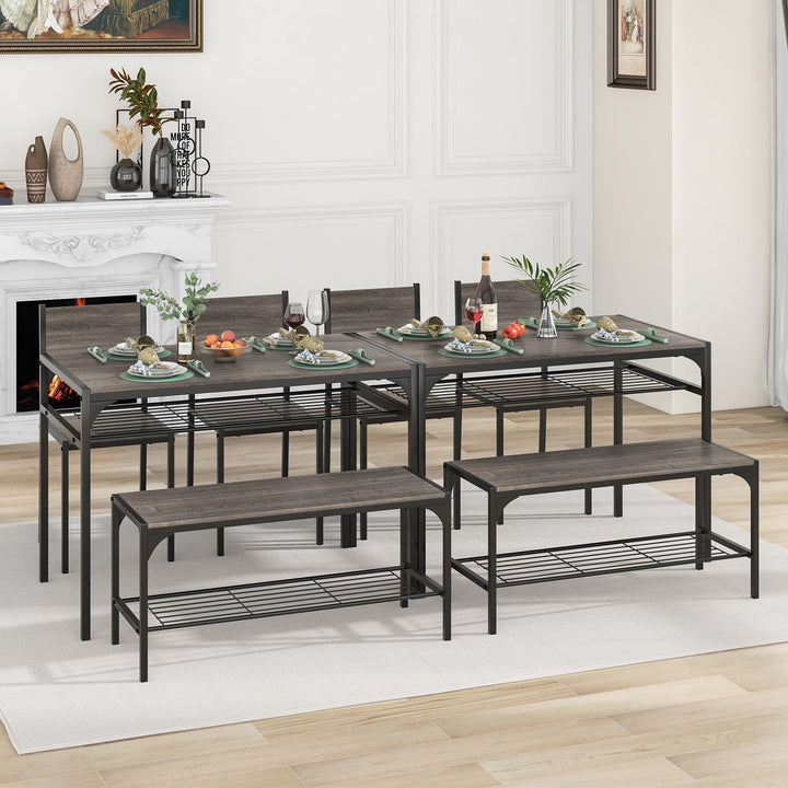 Giantex Dining Table Set for 4, Kitchen Table with Chairs &amp; Bench, Storage Racks