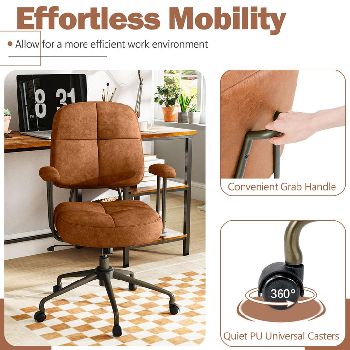 Giantex Mid Century Modren Office Chair, Fuax Leather Desk Chair w/Armrest &amp; Mid Back
