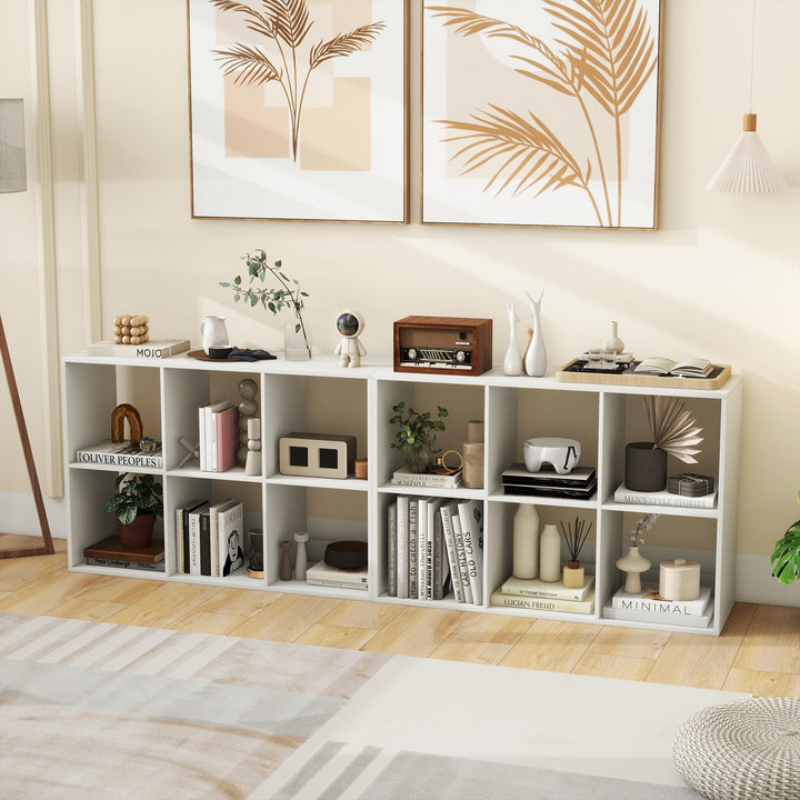 Giantex 6-Cube Bookcase, White Cubby Bookshelf w/Back Guardrail &amp; Anti-Tipping Kits