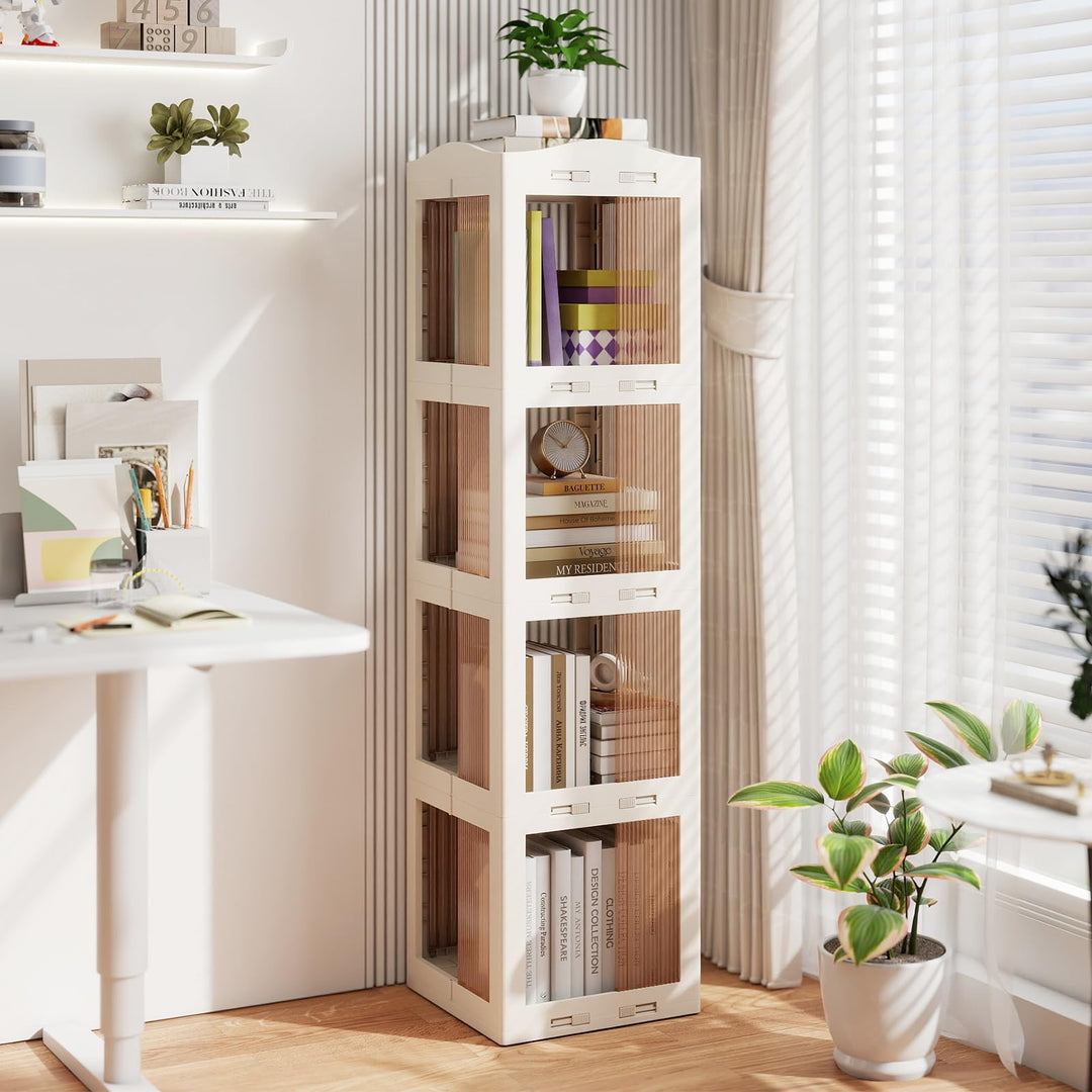 Giantex 4-Tier Spinning Bookcase w/Swivel Base | Translucent Storage Organizer for Living Room