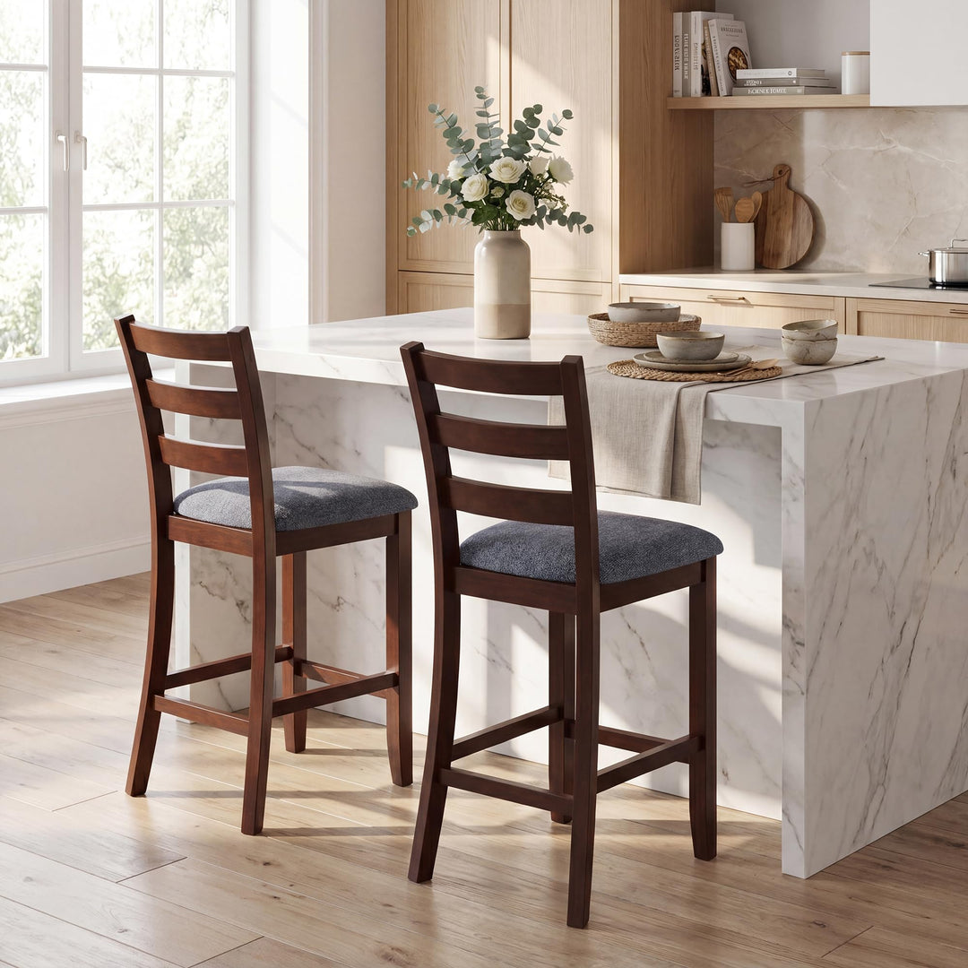 Giantex 26 Inch Farmhouse Upholstered Wooden Barstools with Footrest (2/4)
