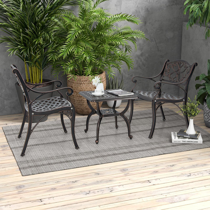 Giantex 21” Patio Bistro Table, Cast Aluminum Outdoor Side Table with Storage Shelf