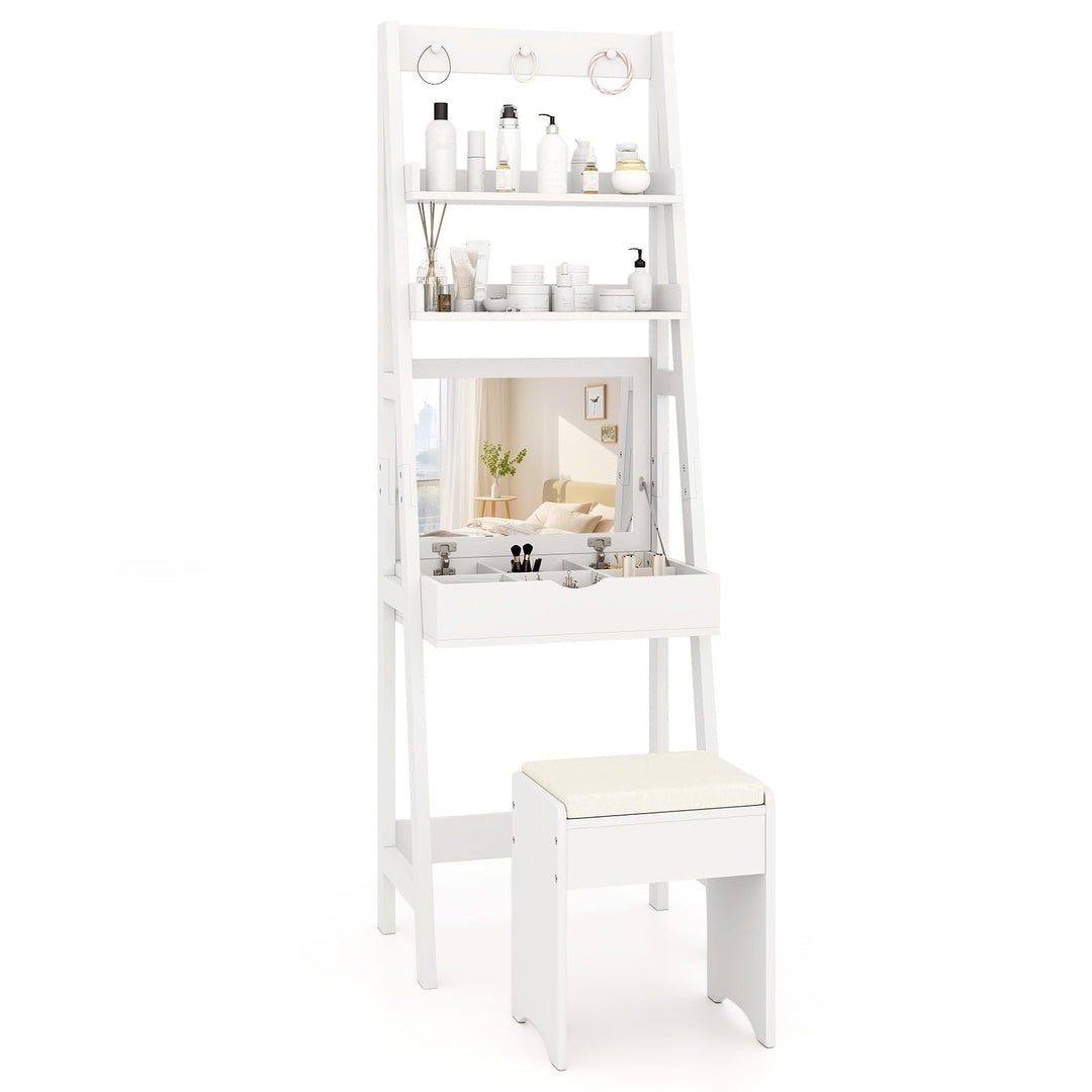 CHARMAID Small Vanity Desk with Mirror, Ladder Makeup Vanity Table with Flip top Mirror