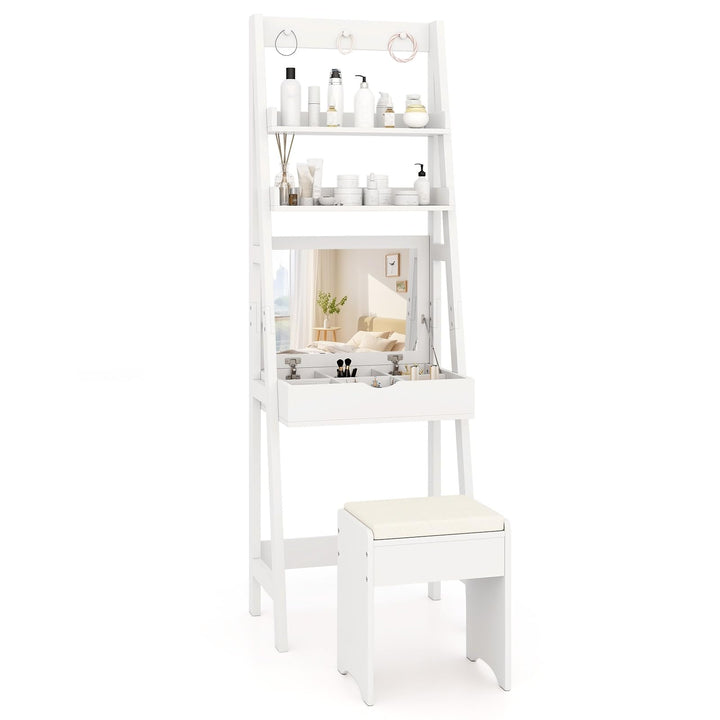 CHARMAID Small Vanity Desk with Mirror, Ladder Makeup Vanity Table with Flip top Mirror