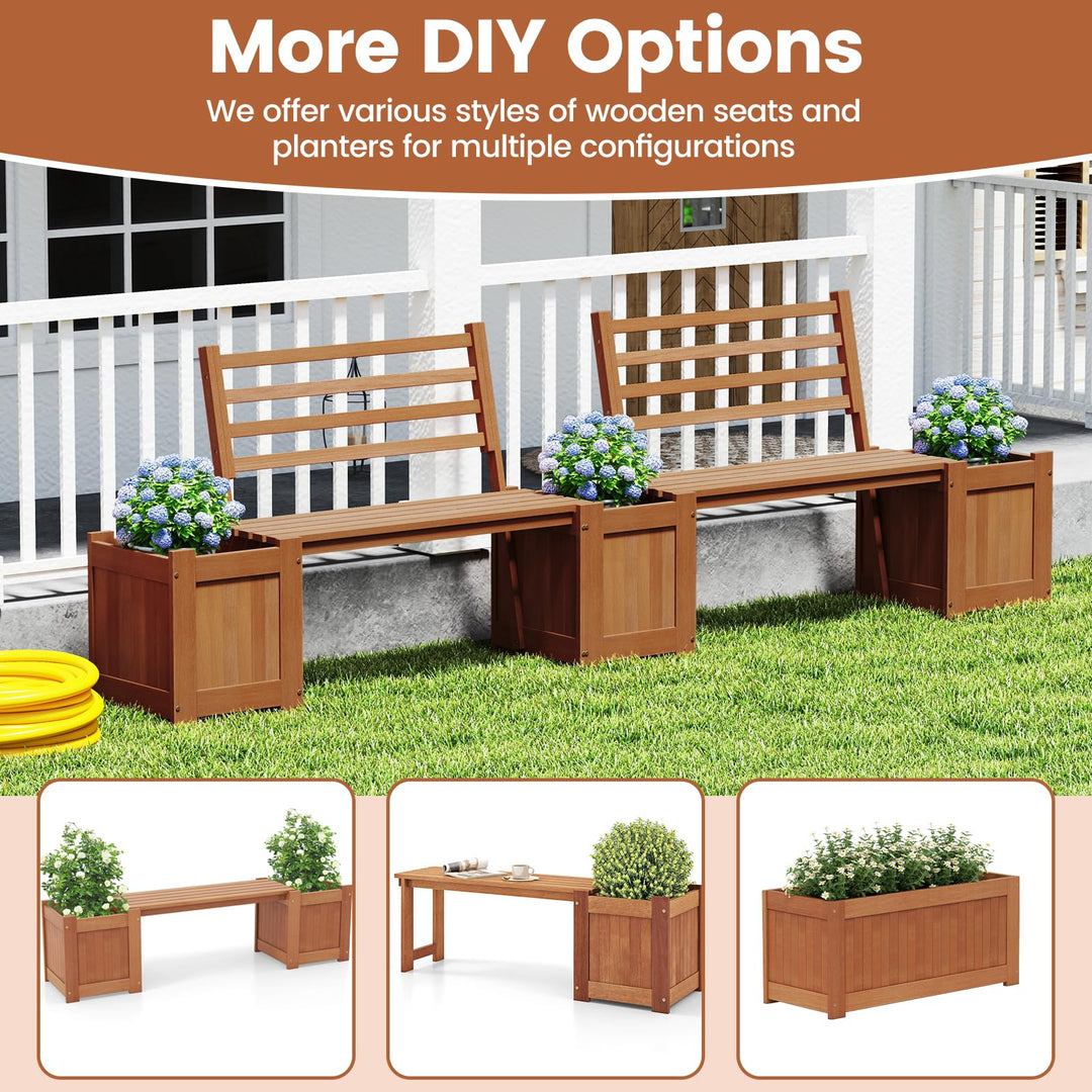 Giantex 2-in-1 Outdoor Bench with Backrest &amp; 2 Raised Garden Beds