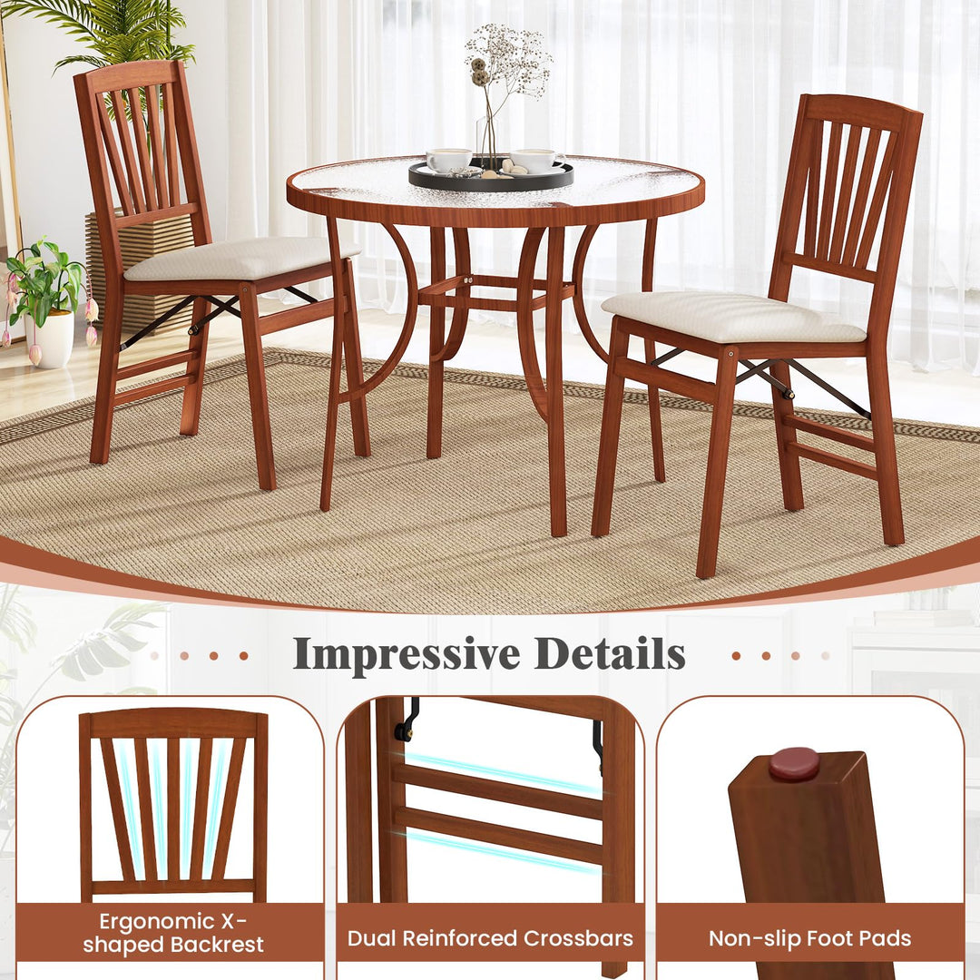 Giantex Folding Dining Chairs Set of 2/4, Modern Kitchen Chairs w/Padded Seat &amp; Slatted Backrest, Rubber Wood Frame
