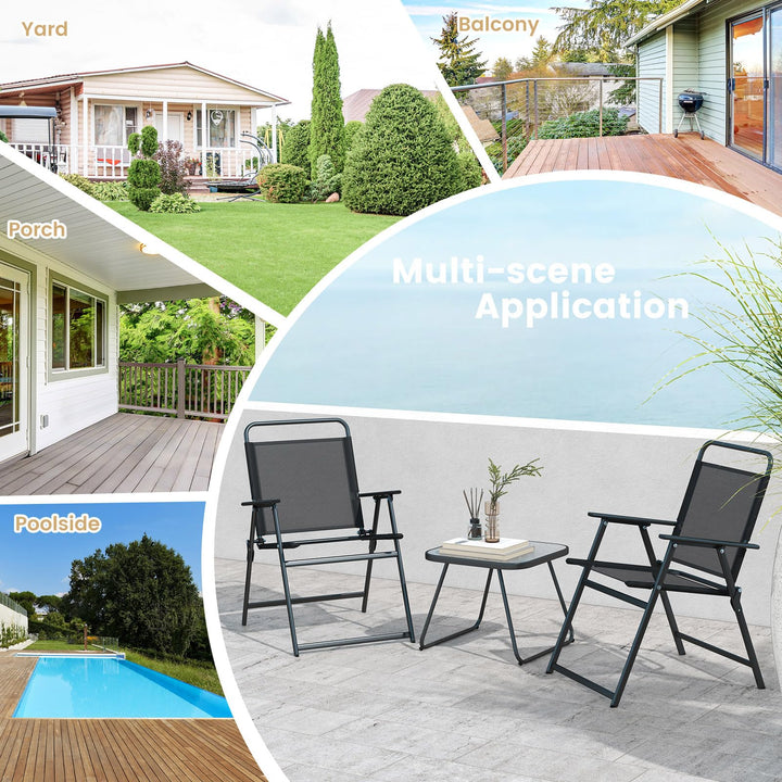 Giantex 3-Piece Patio Bistro Set, Outdoor Folding Chairs &amp; Table Set, Outdoor Conversation Set for Balcony Yard Poolside
