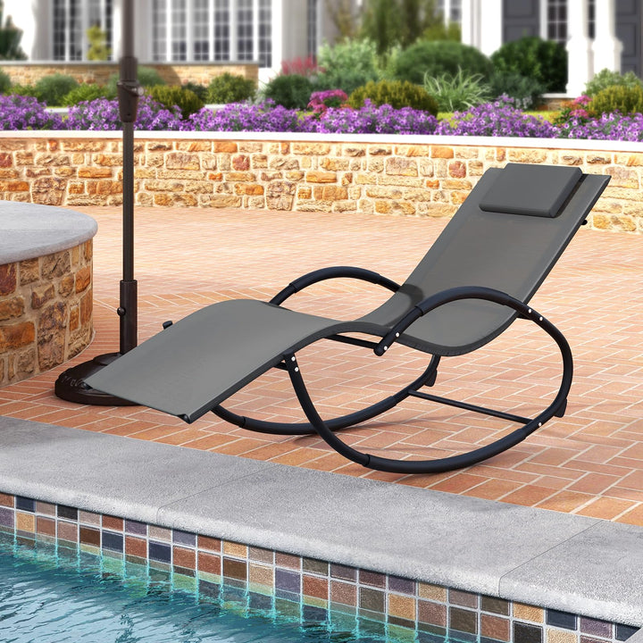 Giantex Outdoor Rocking Lounge Chair, Zero Gravity Rocking Chair with Removable Headrest, Breathable Backrest &amp; Seat
