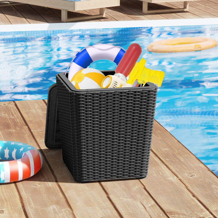 Giantex Small Outdoor Side Table - 11.5 Gallon Deck Box with Removable Lid &amp; Wicker-woven