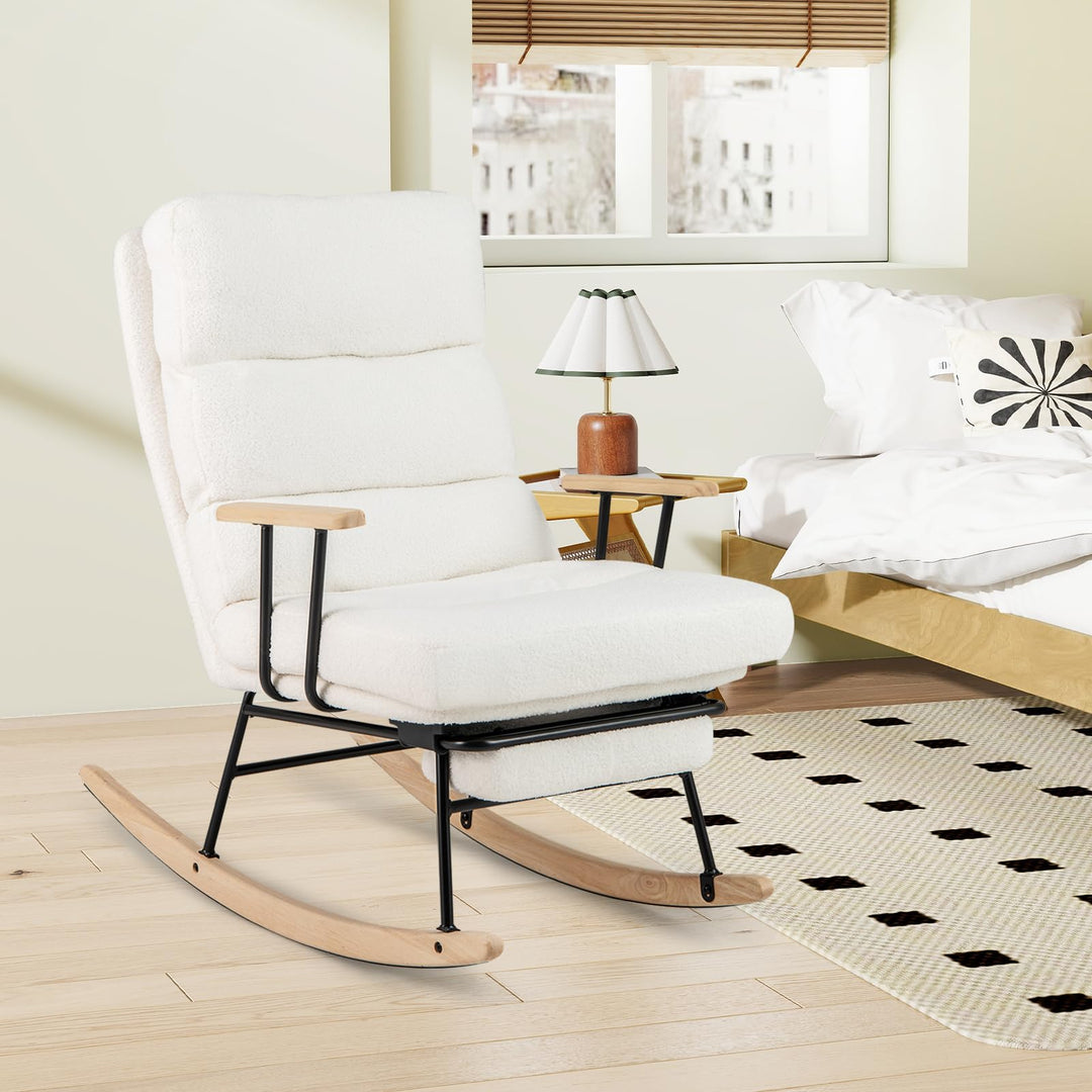 Giantex Nursery Rocking Chair Teddy Velvet Upholstered Rocking Chair