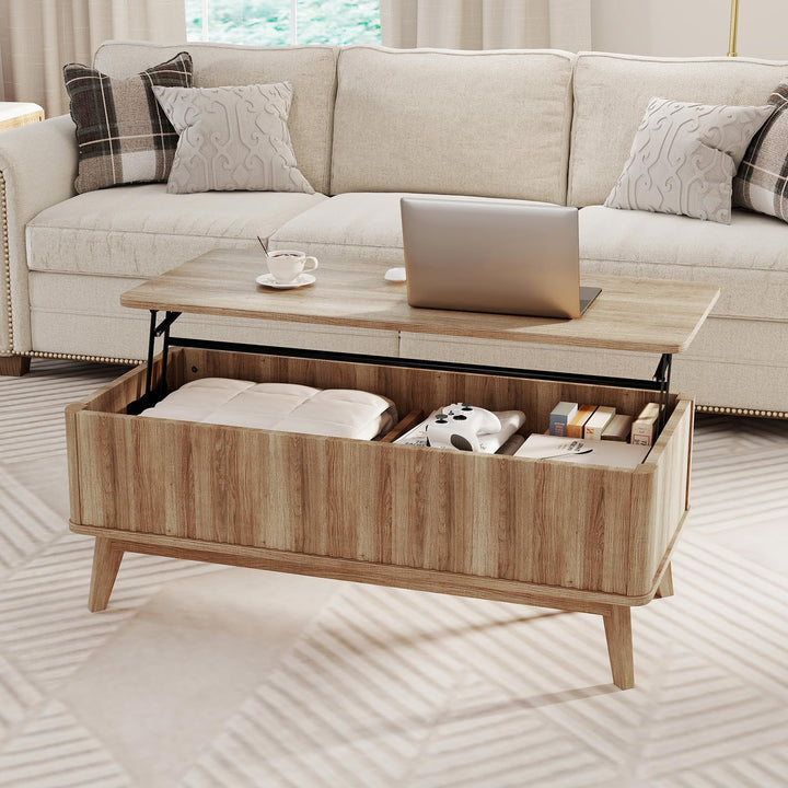 Giantex Lift Top Coffee Table with Storage | 43.5" Mid Century Modern Center Table with Solid Wood Leg &amp; Hidden Compartment