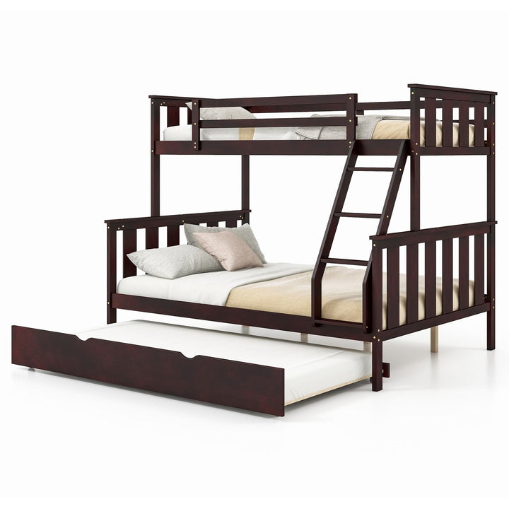 Giantex Twin Over Full Bunk Bed with Trundle, Reversible Ladder &amp; Safety Guardrails