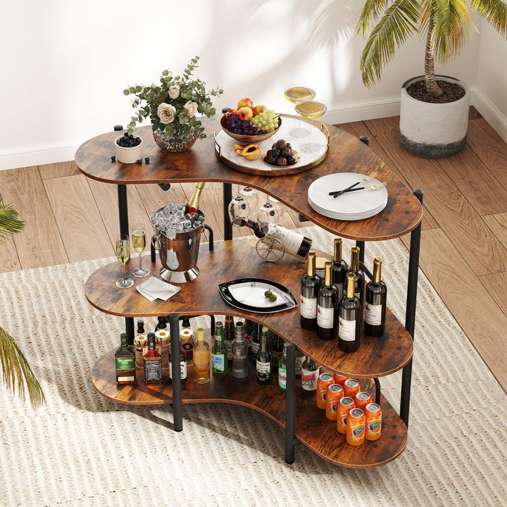 Giantex 3-Tier Bar Table, Corner Bar Cabinet, Liquor Home Bar Unit with Stemware Racks &amp; Storage Shelves