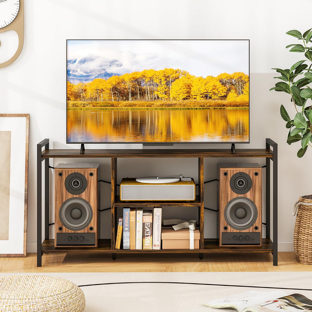 Giantex TV Stand for TVs up to 55", 3-Tier Entertainment Center with Open Storage Shelves, Side Guardrails &amp; Metal Frame