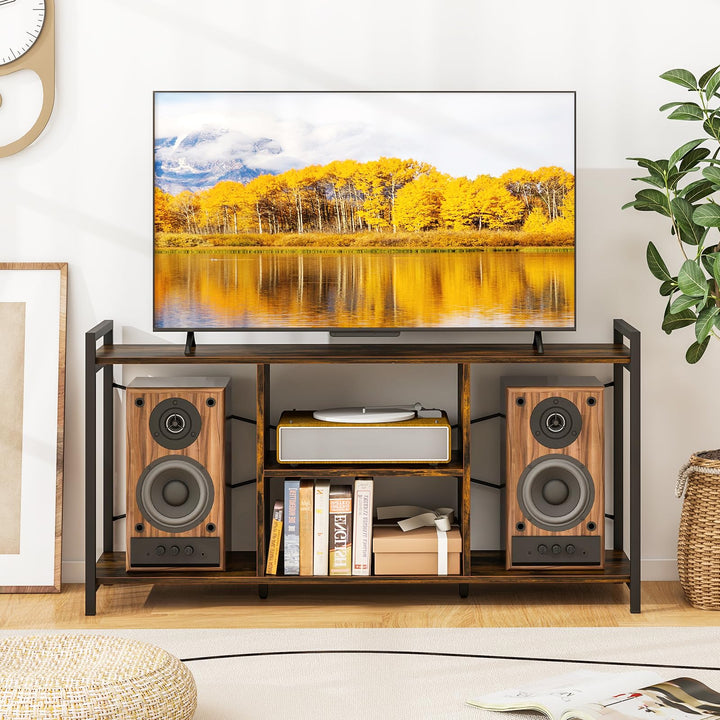 Giantex TV Stand for TVs up to 55", 3-Tier Entertainment Center with Open Storage Shelves, Side Guardrails &amp; Metal Frame