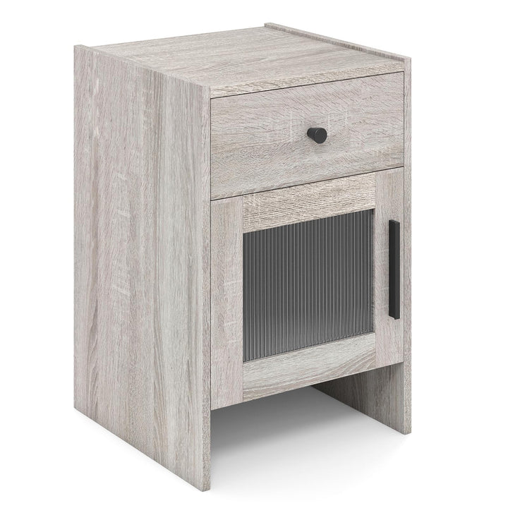 Giantex Farmhouse Nightstand with Drawer and Cabinet
