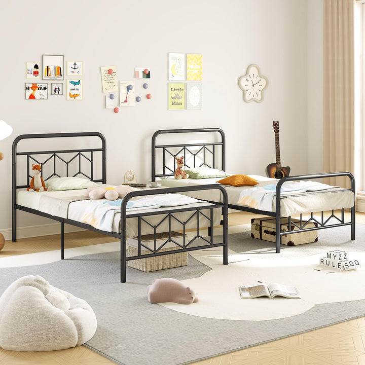 Giantex Metal Twin Bed Frames with Victorian Style Headboard &amp; Footboard, Heavy Duty Slats Support Mattress Foundation
