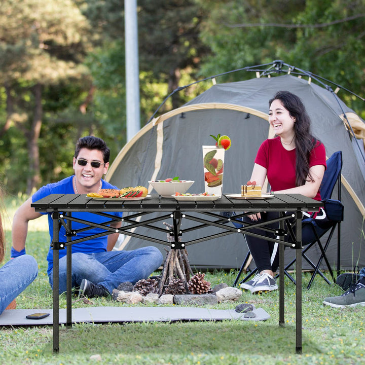 Giantex Folding Camping Table for 4-6 People, Roll-Up Lightweight Picnic Table with Large Aluminum Tabletop &amp; Carrying Bag (Black)