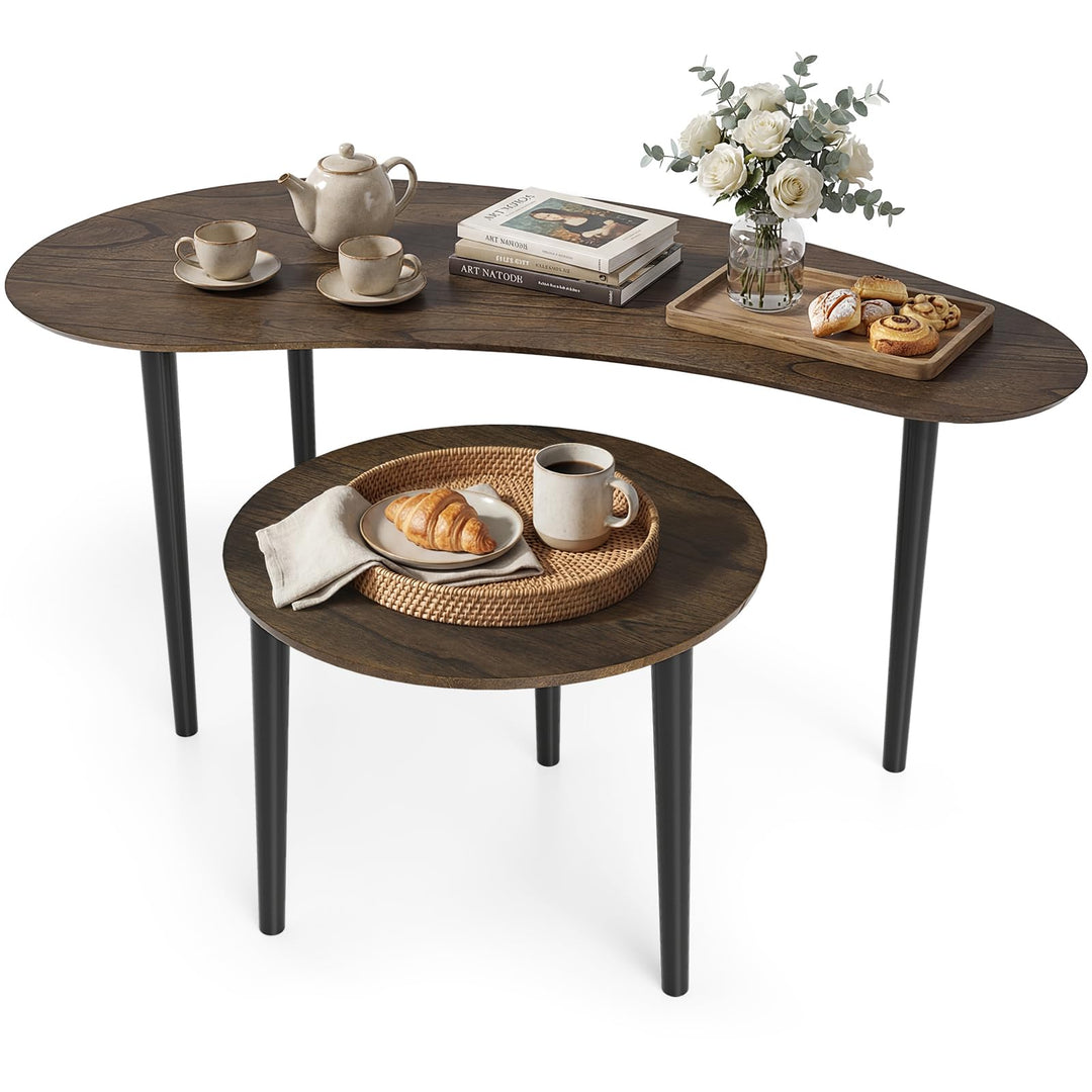Giantex Nesting Tables Set of 2 | Mid Century Modern Coffee Tables with Solid Wood Support Legs