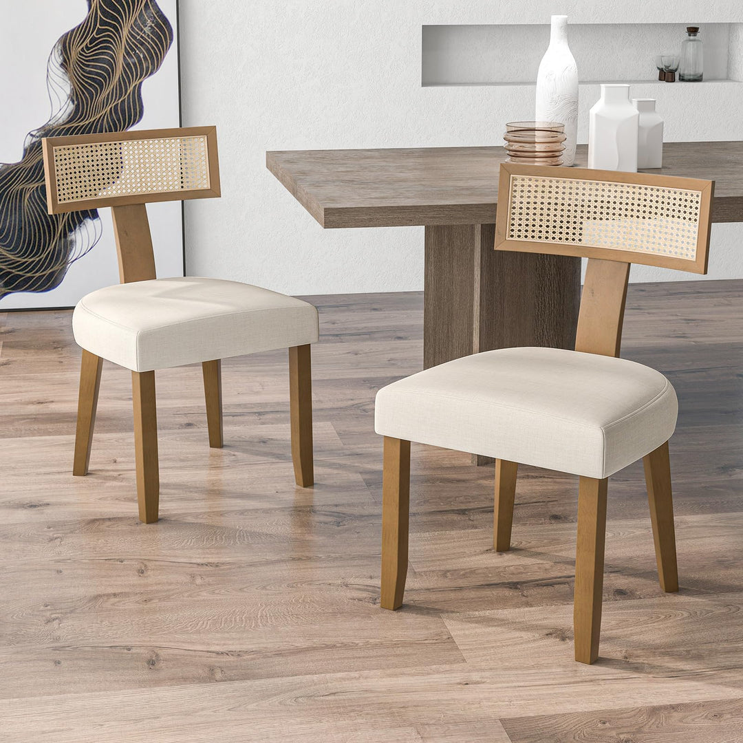 Giantex Rattan Dining Chairs Set, Mid Century Modern Kitchen Chairs w/Rattan Backrest &amp; Rubber Wood Legs