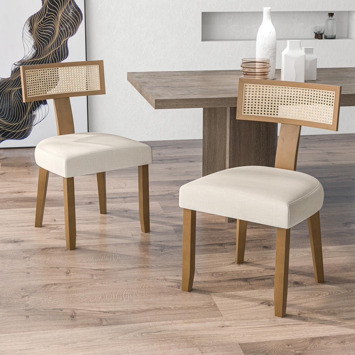 Giantex Rattan Dining Chairs Set, Mid Century Modern Kitchen Chairs w/Rattan Backrest &amp; Rubber Wood Legs