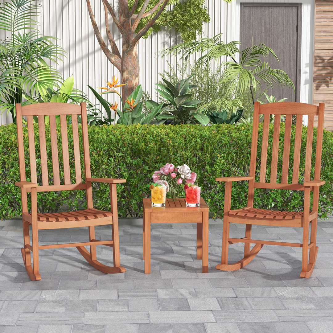 Giantex Wood Outdoor Rocking Chair - Eucalyptus Rocker Chair with Stable &amp; Safe Rocking Base
