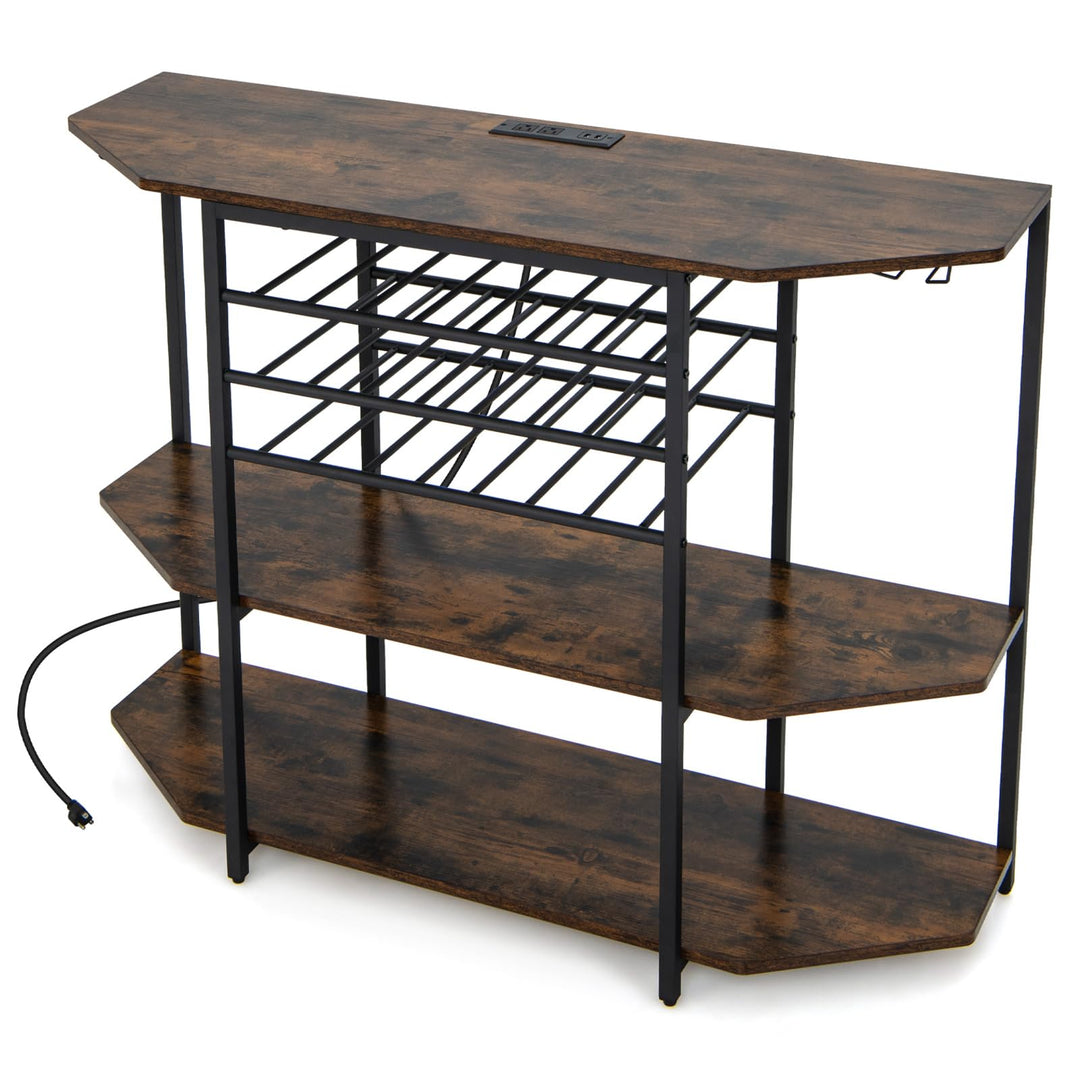 Giantex Wine Bar Cabinet with Power Outlet, Mini Coffee Bar Stand Table with 21 Bottle Wine Rack &amp; Glass Holders