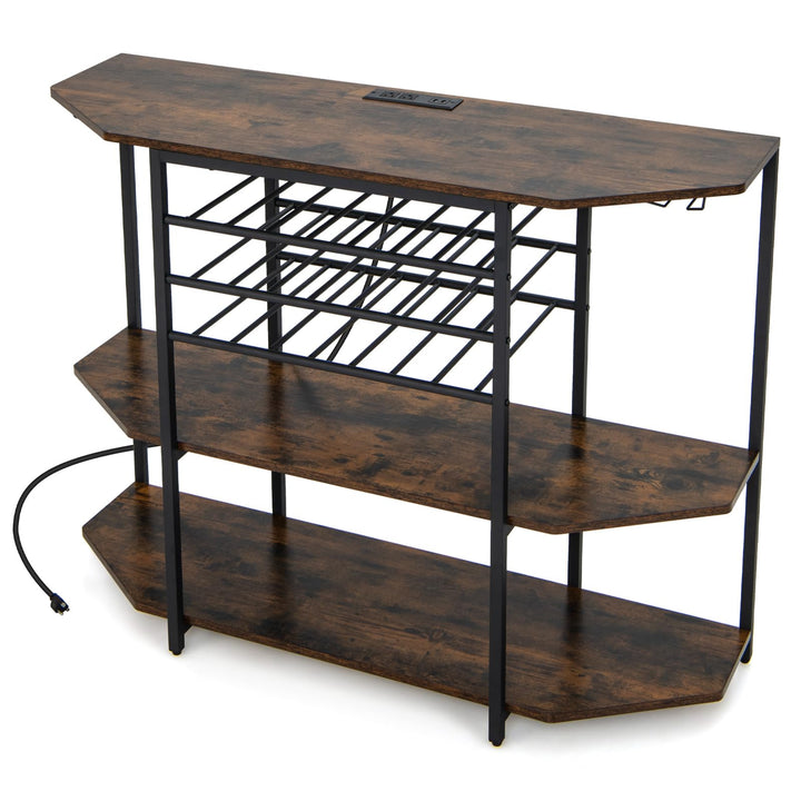 Giantex Wine Bar Cabinet with Power Outlet, Mini Coffee Bar Stand Table with 21 Bottle Wine Rack &amp; Glass Holders