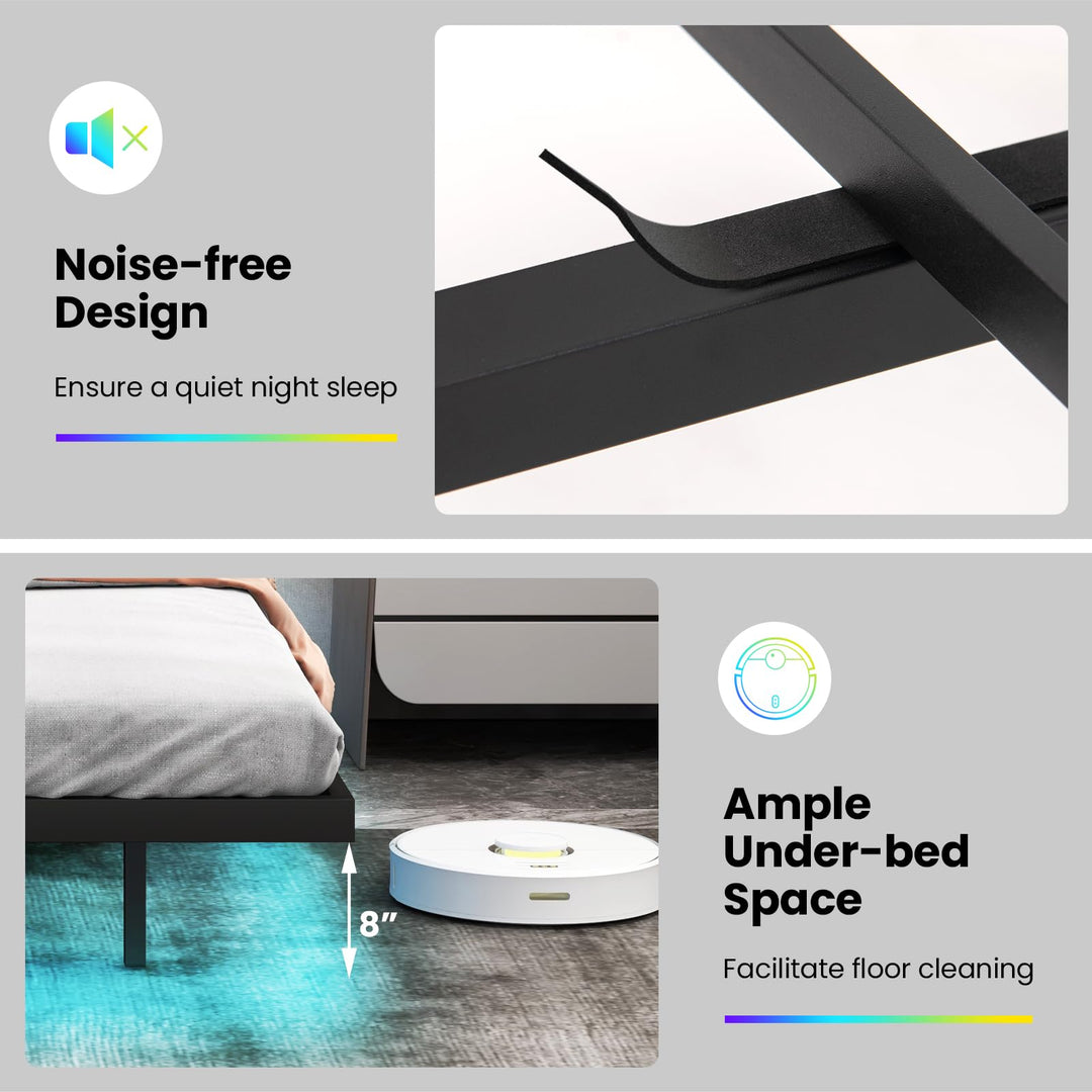 Giantex Queen/Full Size Floating Bed Frame with LED Lights, Modern Platform Bed with Adjustable Upholstered Headboard &amp; Charging Station