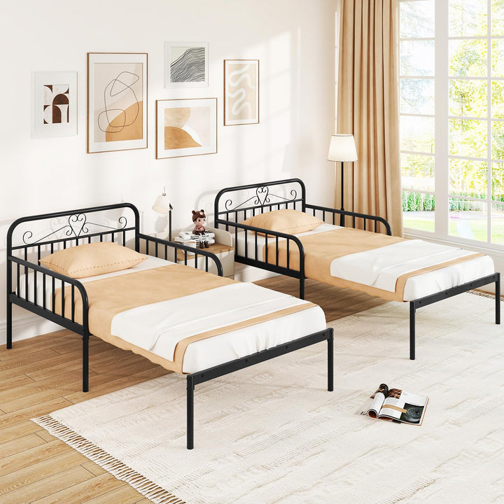 Giantex Metal Twin Bed Frame, Convertible Sofa Bed with Headboard &amp; Armrests, Pull-Out Sleeper Chair Bed