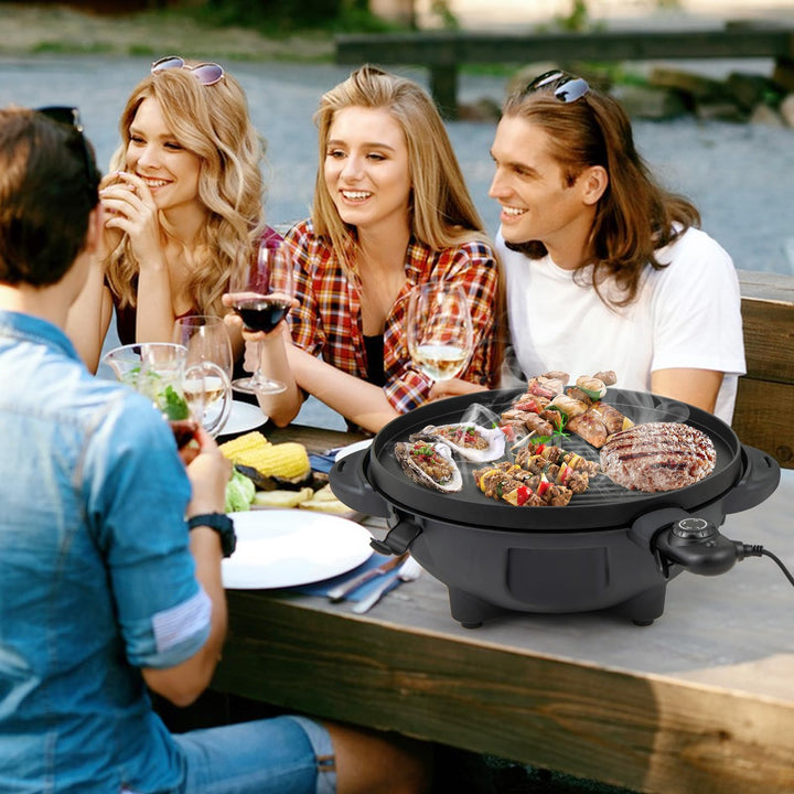 Giantex 1200W Electric BBQ Grills Outdoor Cooking with Lid &amp; Thermometer